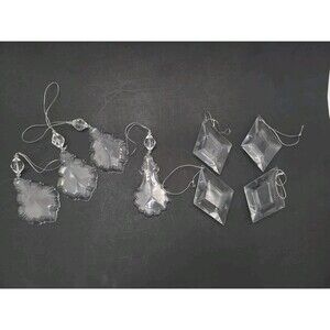 Lot of 8 Clear Acrylic Christmas Ornaments Diamond Silver Hanging Thread Variety